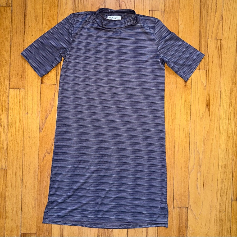 For Love & Lemons Mock Neck‎ Striped Short Sleeve Bodycon Dress Stretch Purple